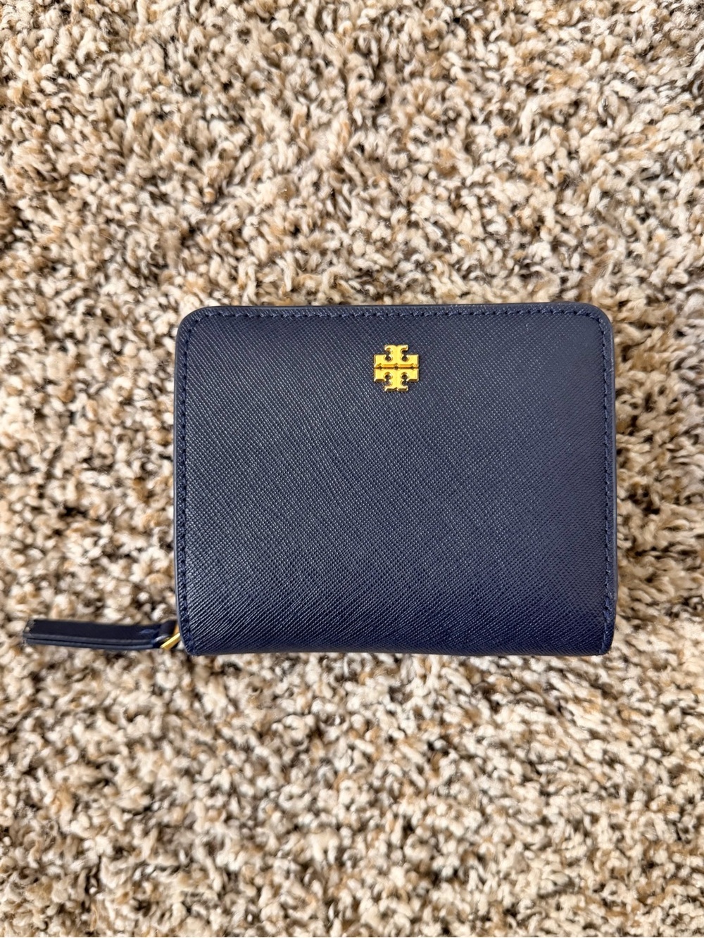 Tory Burch Navy Card Holder & Wallet with Gold Logo